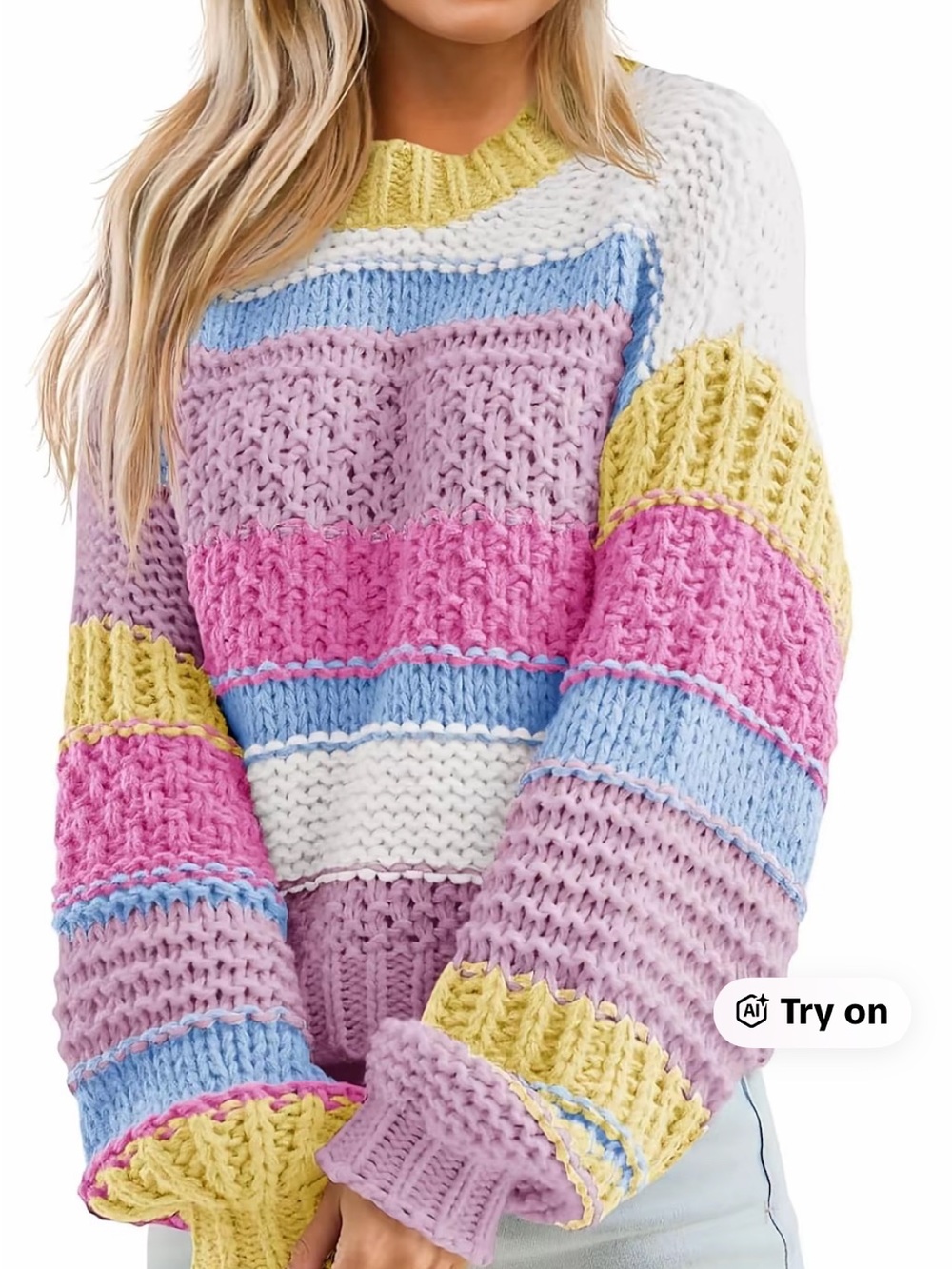 Chunky Multicolor Stripe Knit Sweater - Pink, Lavender & Yellow